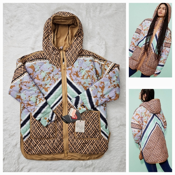 Free People Pria Printed Packable Puffer Prism Stitch Combo - Picture 1 of 16